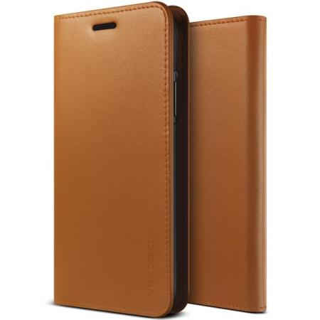 Housse iPhone X VRS Design Leather Diary en cuir – Marron