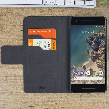 Olixar Leather-Style Google Pixel 2 Plånboksfodral - Svart