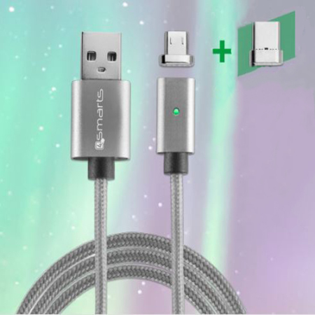 Câble Micro USB et USB-C 4smarts GRAVITYCord Magnétique Charge Sync
