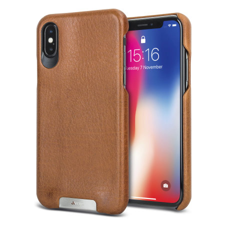 Coque iPhone X Vaja Grip en cuir supérieur véritable – Marron