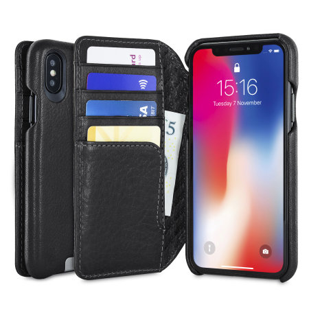 Housse iPhone X Vaja Portefeuille Agenda Cuir Premium - Noire