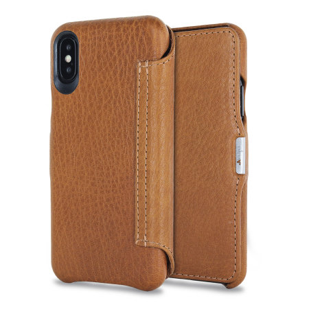 Vaja Agenda MG iPhone X Premium Leder Flip Case in Tan