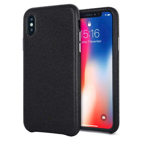 Coque iPhone X Vaja Grip Slim Slim en cuir supérieur véritable – Noire