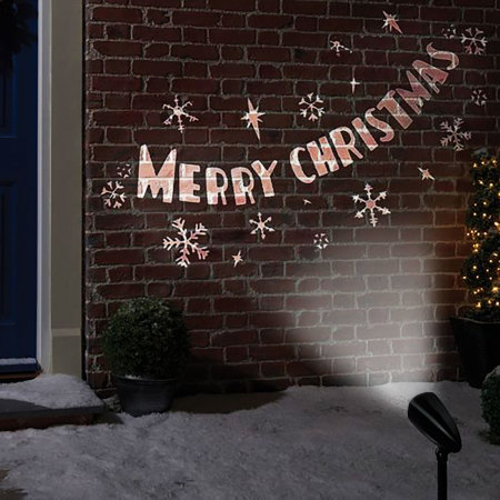 Merry Christmas Outdoor LED Image Projector - White Light - Mobile Fun