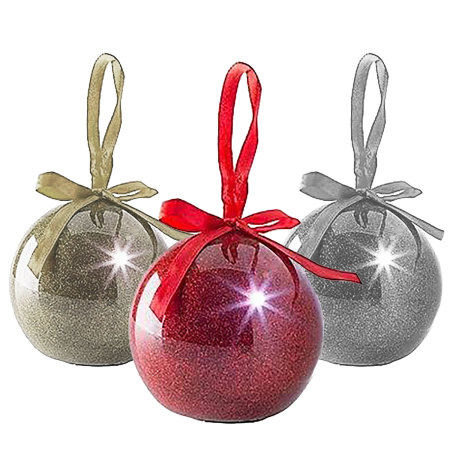 Recordable Message Christmas LED Glitter Baubles - Multicolour 3 Pack