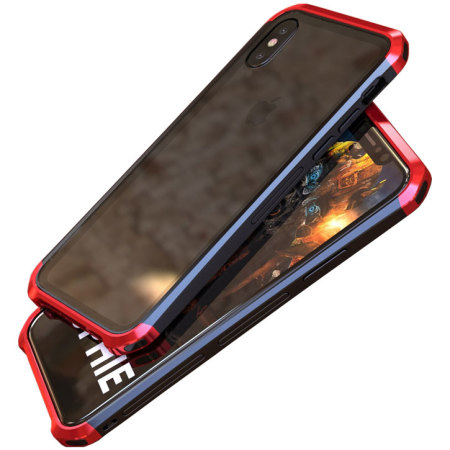 iPhone X Bumper Case - Luphie Metal and Tempered Glass - Red / Black