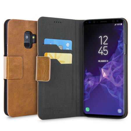 Olixar Leather-Style Samsung Galaxy S9 Wallet Stand Case - Tan