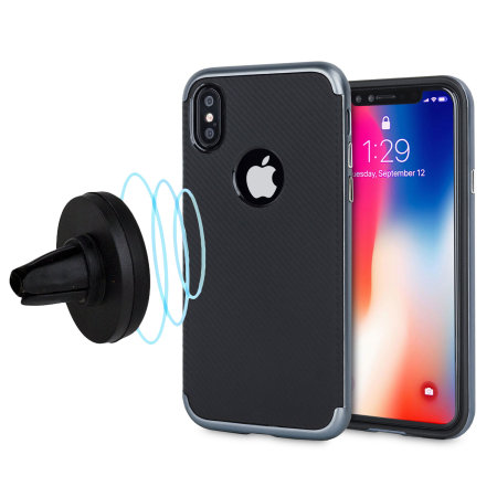 Olixar XDuo iPhone X Tough Case & Vent Mount Combo - Metallic Grey