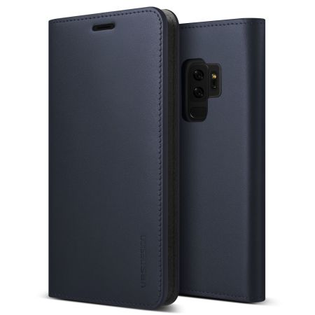 VRS Design Genuine Leather Samsung Galaxy S9 Plus Fodral - Mörkblå