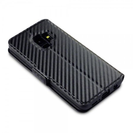 Samsung Galaxy S9 Leather-Style Wallet Case - Black Carbon