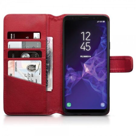 Samsung Galaxy S9 Plus Genuine Leather Wallet Case - Olixar Red