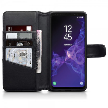 Olixar Samsung Galaxy S9 Plus Genuine Leather Wallet Case Black