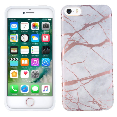 Coque iPhone 5S / 5 / SE Marble – Grise / rose or