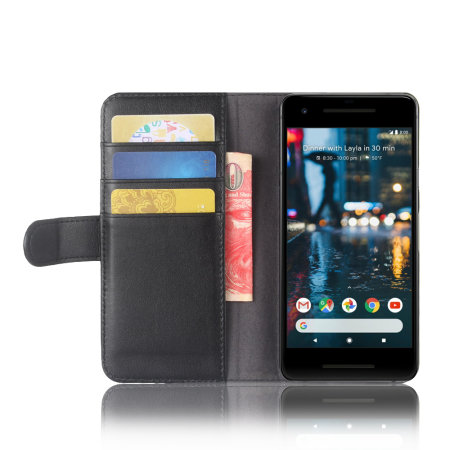 Google Pixel 2 Genuine Leather Wallet Case - Black