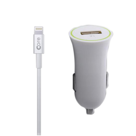 Core iPhone Car Charger with Lightning Cable - White