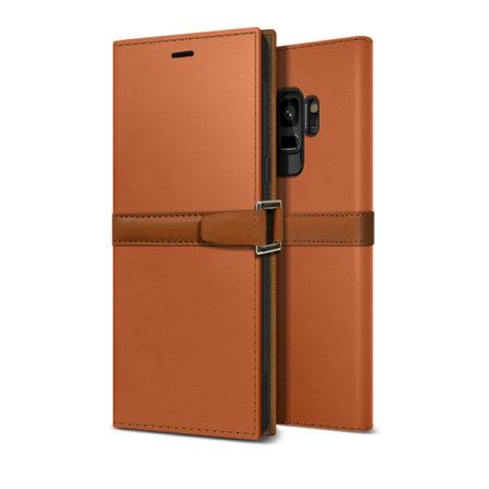 Obliq Z2 Samsung Galaxy S9 Folio Wallet Case - Orange / Brown