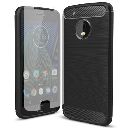 Motorola Moto G5 Rugged Case w/ Glass Screen Protector - Carbon Fibre