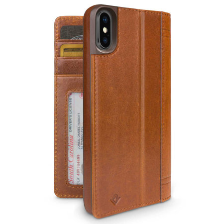 twelve south journal iphone x genuine leather wallet case - cognac