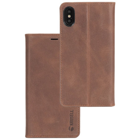 krusell sunne 4 card iphone x folio wallet case - vintage cognac