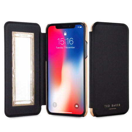 ted baker shannon mirror folio iphone x case - black / rose gold