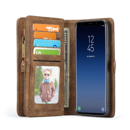 Luxury Samsung Galaxy S9 Plus Leather-Style 3-in-1 Plånboksfodral-Brun