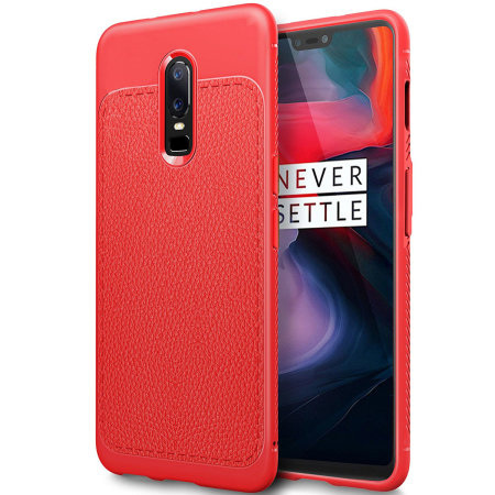 OnePlus 6 Leather-Style Thin Skal - Röd