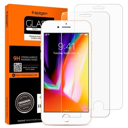 Spigen GLAS.tR Slim iPhone 8 Tempered Glass Screen Protector - 2 Pack