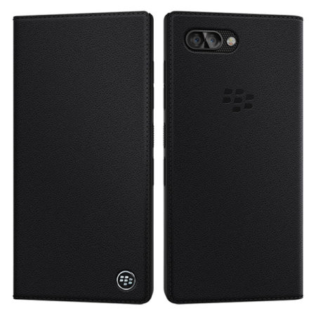 Official BlackBerry KEY2 Genuine Leather Flip Wallet Case - Black