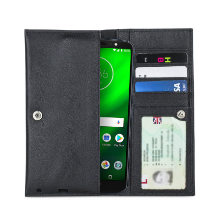 Olixar Primo Genuine Leather Motorola Moto G6 Plus Wallet Case - Black