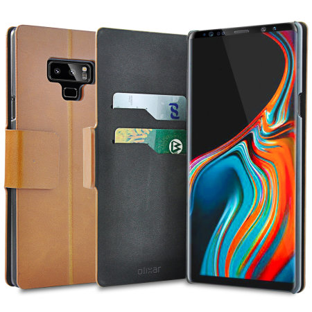 Samsung Galaxy Note 9 Klapphülle Stand Olixar Leather-Style - Braun