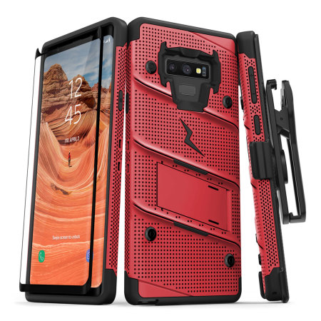 Coque Samsung Galaxy Note 9 Zizo Bolt Series avec clip ceinture –Rouge