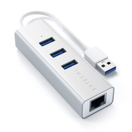 Satechi Aluminium Rounded 3 Port USB 3.0 Hub and Ethernet Port