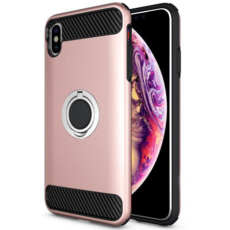 Olixar ArmaRing iPhone XS Max Finger Loop Tough Case - Rose Gold