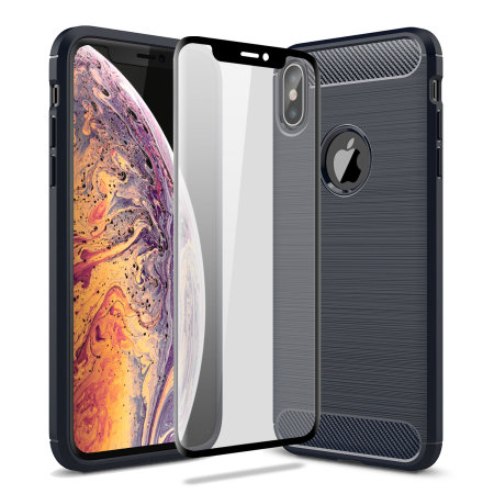 Olixar Sentinel iPhone XS Max Skal och Glass Skärmskydd - Navy