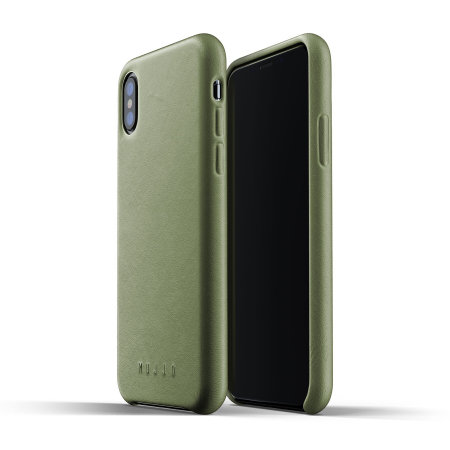 mujjo genuine leather iphone xs case - olive