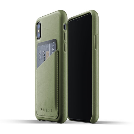 Coque iPhone XS Mujjo en cuir véritable avec porte-cartes – Olive