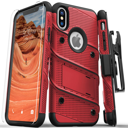 Coque iPhone XS Max Zizo Bolt avec protection d'écran – Rouge / noir