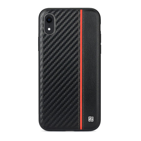 Meleovo iPhone XR Carbon Premium Leather Case - Black / Red