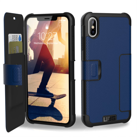 uag metropolis iphone xs max rugged wallet case - cobalt