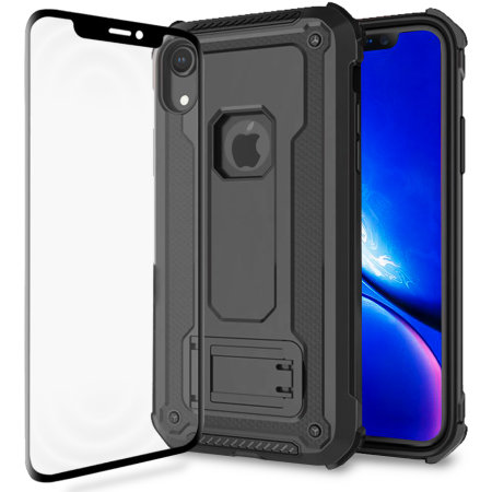 Olixar Manta iPhone XR Tough Case with Tempered Glass - Black
