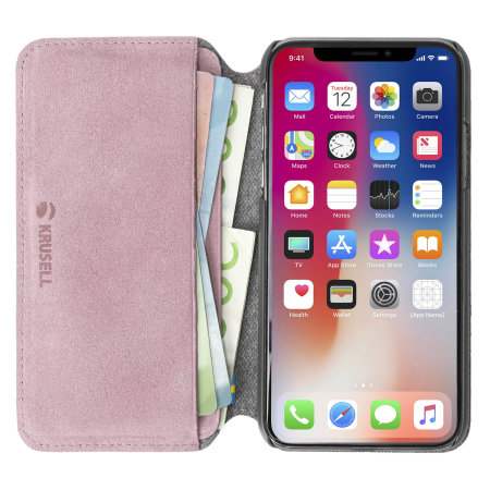 Housse iPhone XS Krusell Broby 4 Card portefeuille mince – Rose