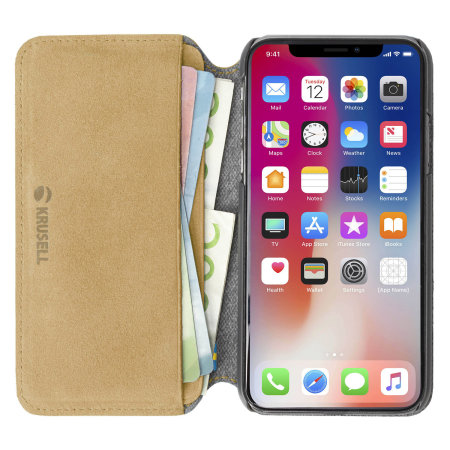 Housse iPhone XS Krusell Broby 4 Card portefeuille mince – Cognac