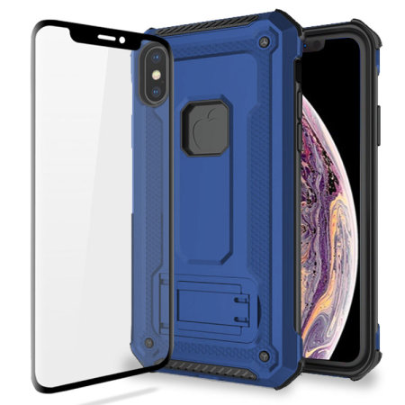 iPhone XS Hülle mit gehärtetem Glas Olixar Manta - Blau