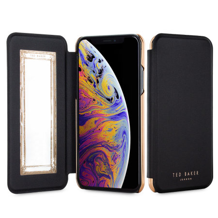 Coque iPhone XS Max Ted Baker avec rabat et miroir – Noir