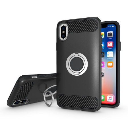 olixar armaring iphone x finger loop tough case - black