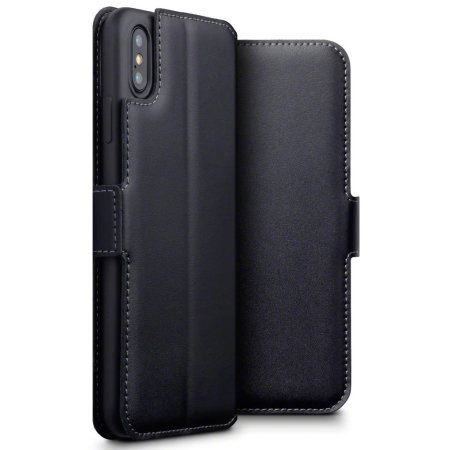 Apple iPhone XS Max Low Profile Genuine Leather Wallet Case - Black