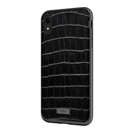 kajsa neo classic genuine leather iphone xr croco pattern case - black
