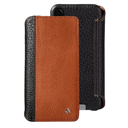 Funda iPhone XS Max de cuero premium Vaja Wallet LP  - Negra/ tostada