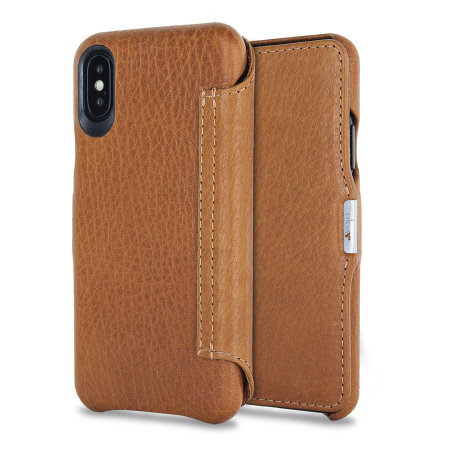 vaja agenda mg iphone xs premium leather flip case - tan