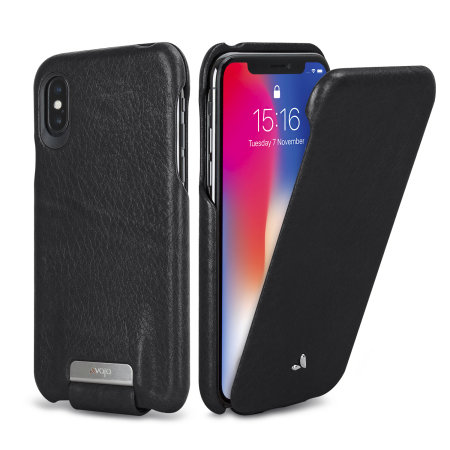 Vaja Top Flip iPhone XS Premium Leather Flip Case - Black